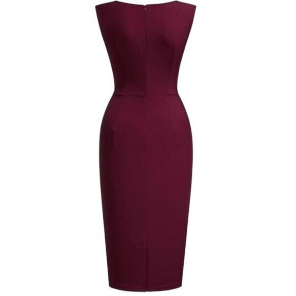 Miusol Women’s Retro Ruffle Slim Work Pencil Dress Burgundy Red Size Small Midi - Picture 5 of 16